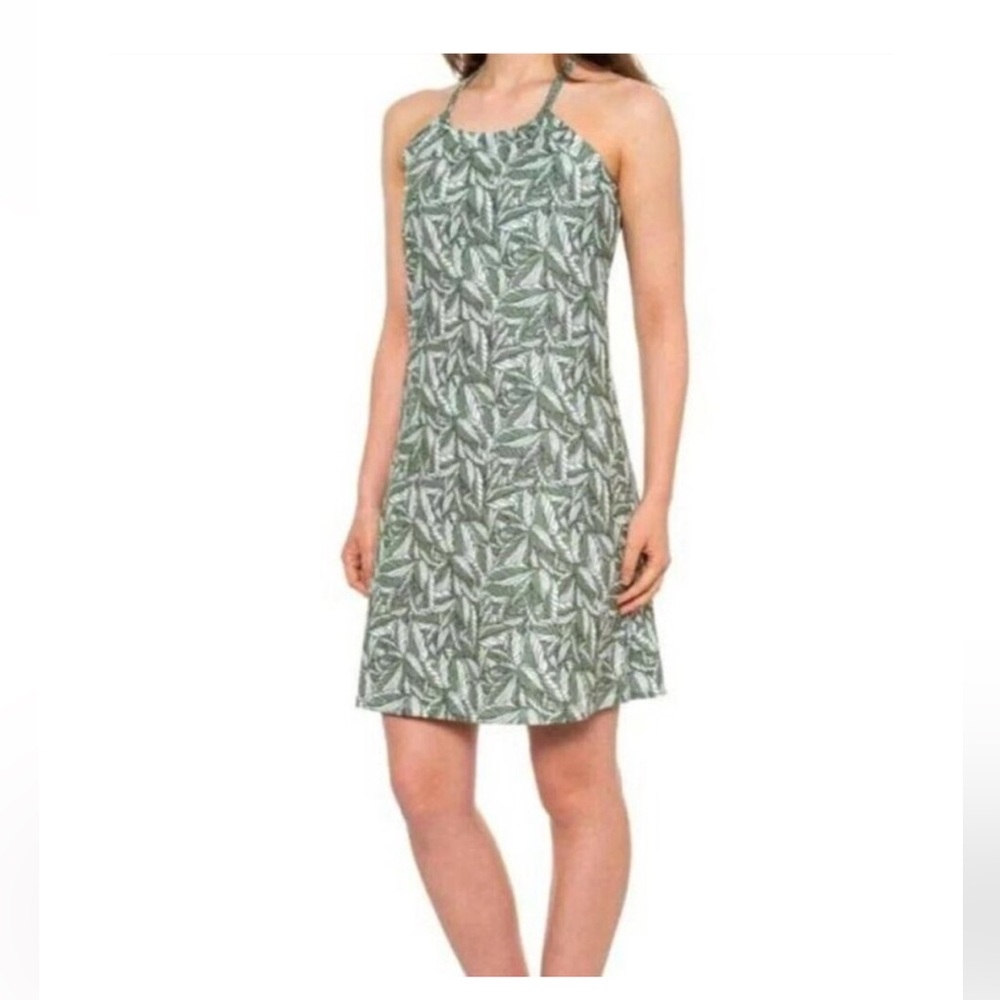 Eddie Bauer White and Green Leaf Pattern Dress